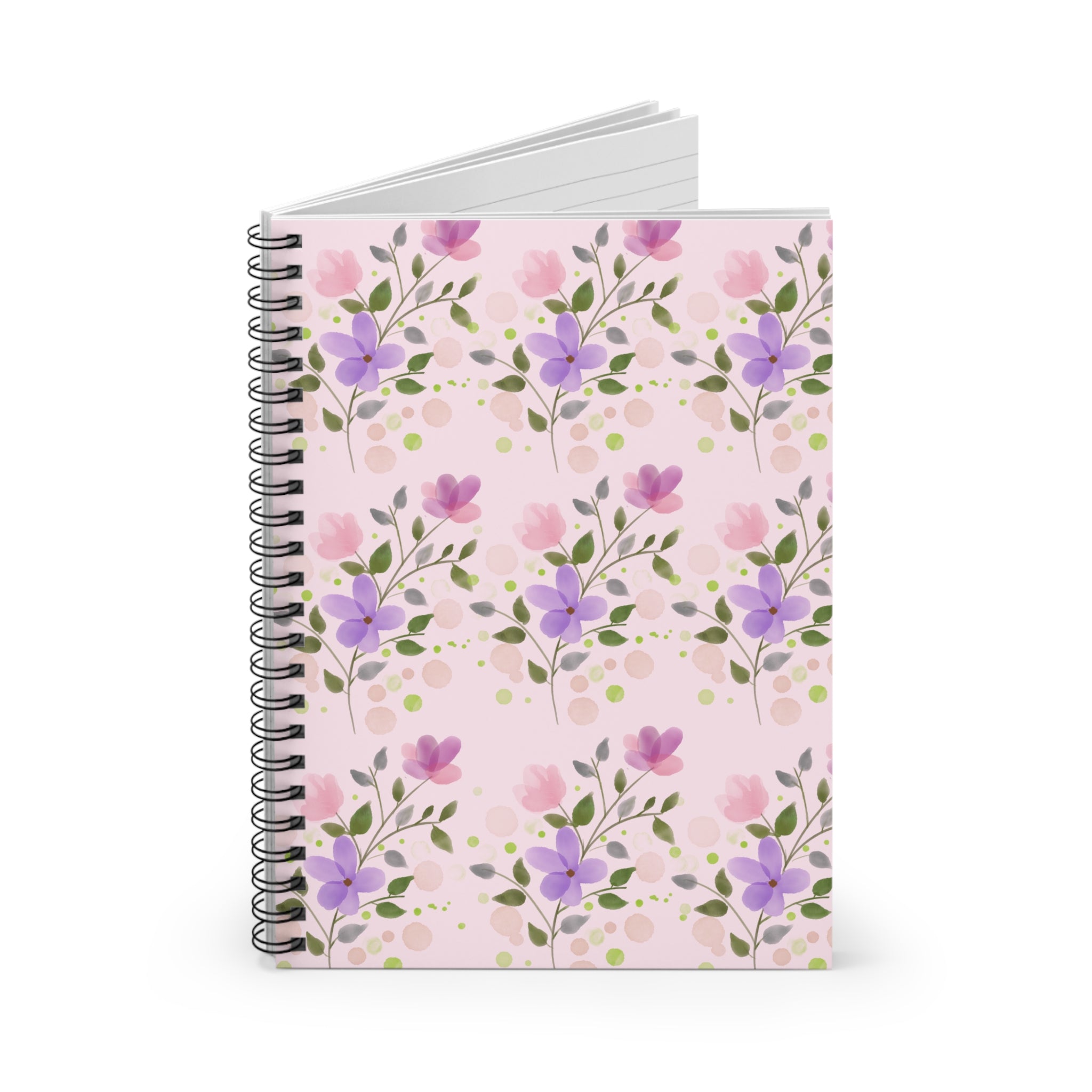 Purple Pink Floral Pattern Spiral Notebook | Ruled