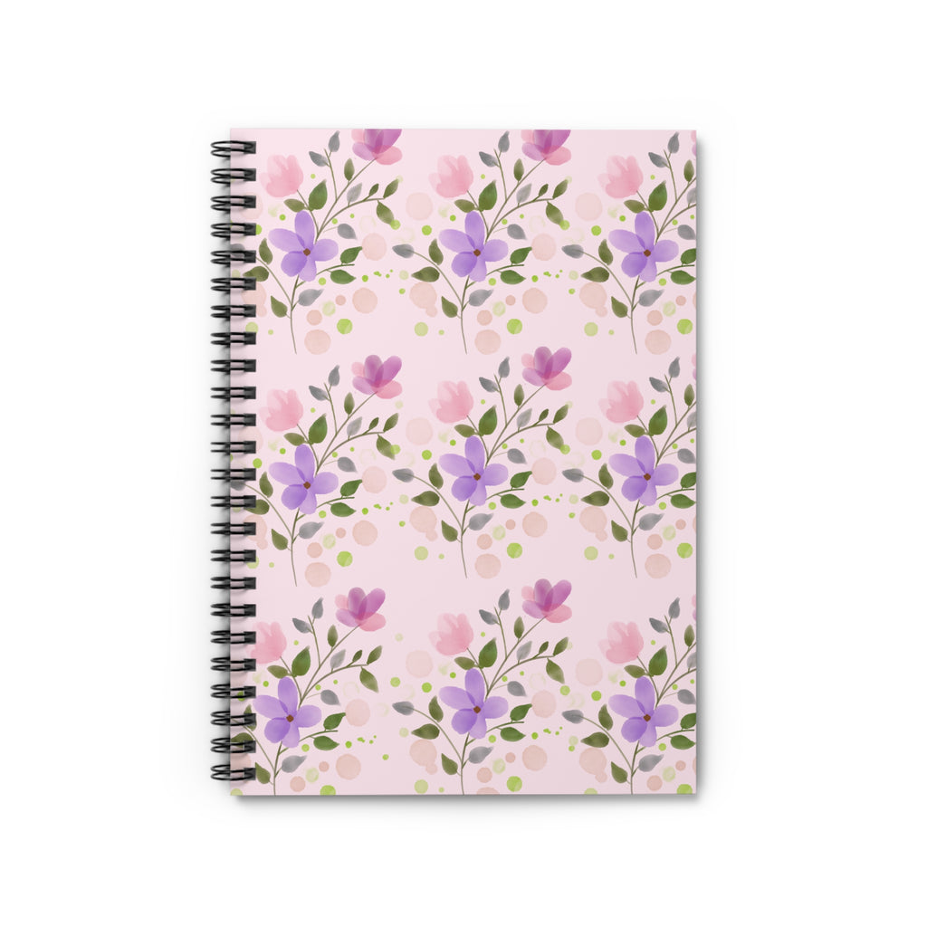 Purple Pink Floral Pattern Spiral Notebook | Ruled