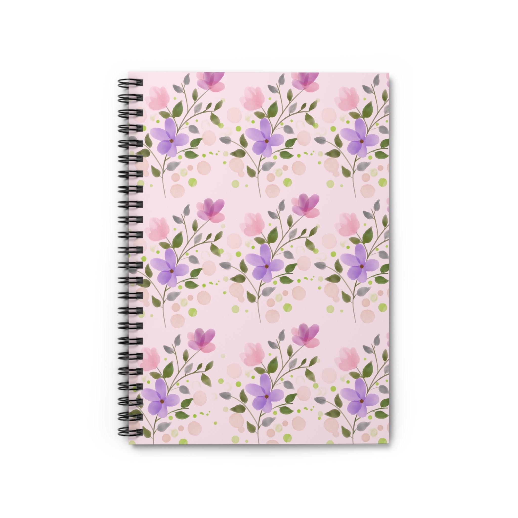 Purple Pink Floral Pattern Spiral Notebook | Ruled