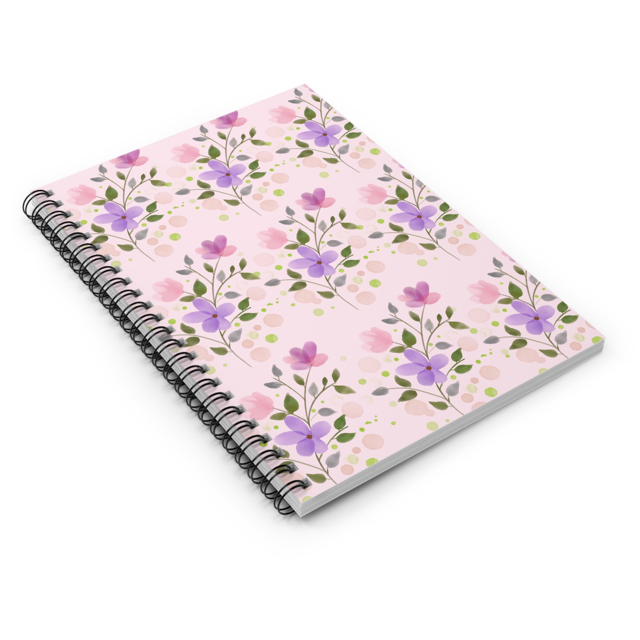 Purple Pink Floral Pattern Spiral Notebook | Ruled