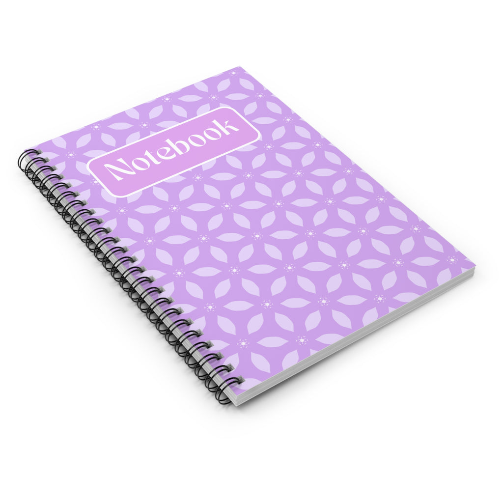 Purple Geometric Spiral Notebook — Ruled Journal with "Notebook" Cover
