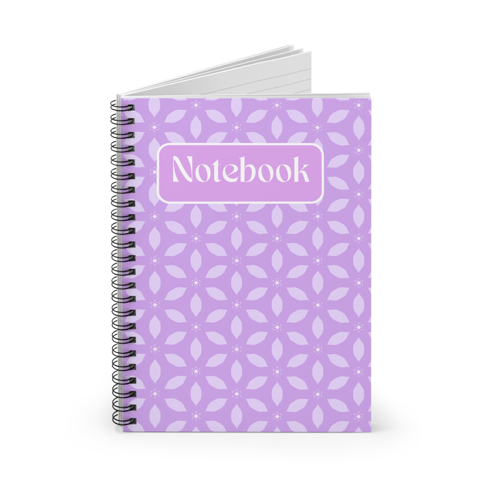 Purple Geometric Spiral Notebook — Ruled Journal with "Notebook" Cover