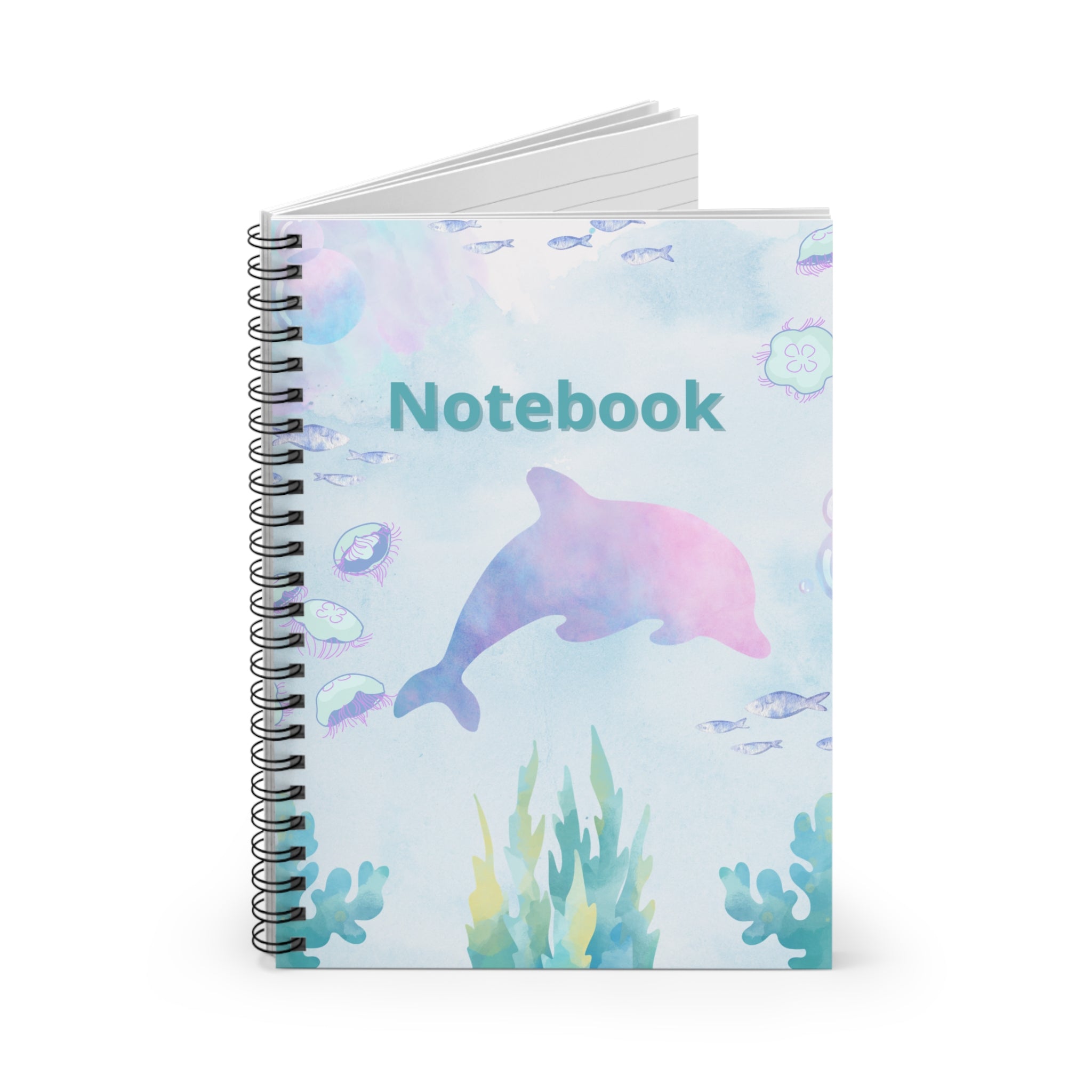 Dolphin Watercolor Spiral Notebook — Ruled Lined Journal for Kids & Ocean Lovers